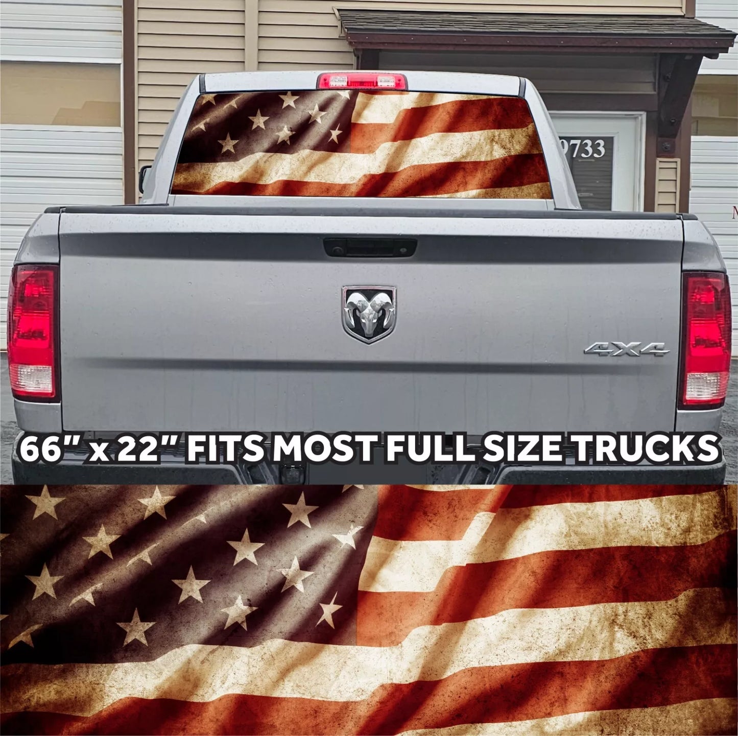 USA Vintage Look American Flag Rear Window Truck Graphic Perforated Vinyl Wrap